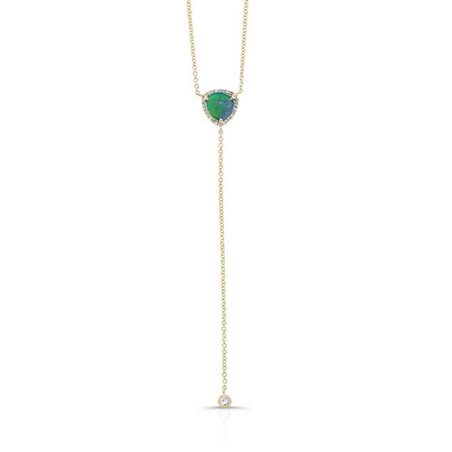 14KT Yellow Gold Diamond Opal Lariat Flirt Lariat Necklace