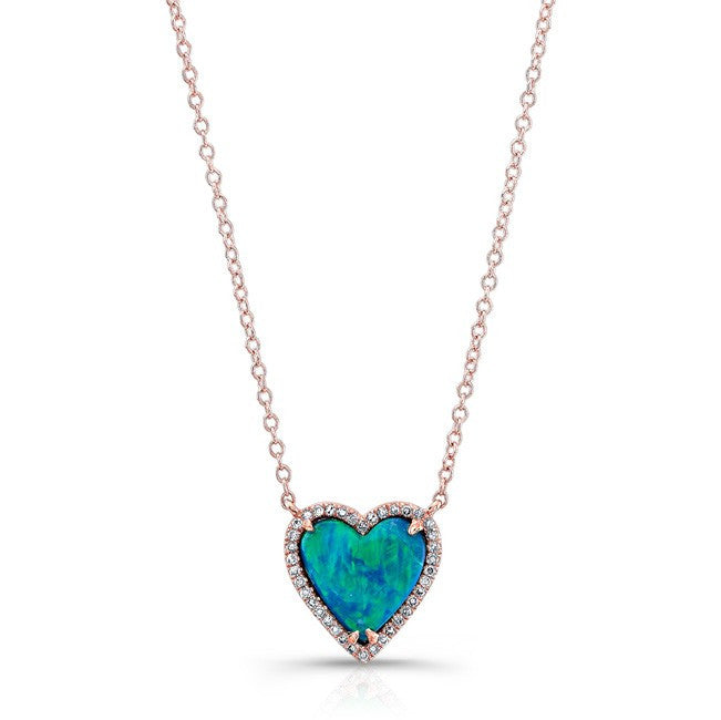 14KT Rose Gold Opal Heart Diamond Necklace