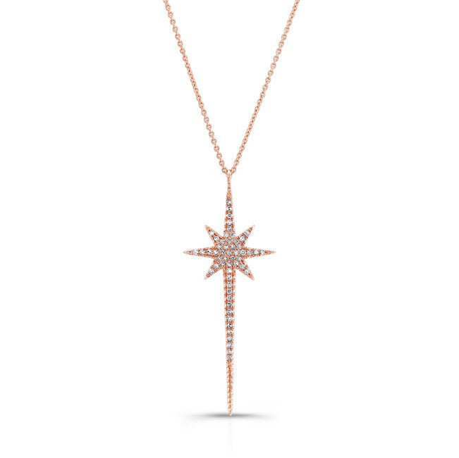 14KT Rose Gold Diamond Star Wand Necklace