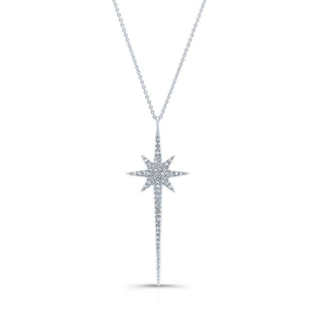 14KT White Gold Diamond Star Wand Necklace