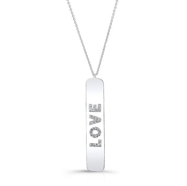 14KT White Gold Diamond Love Tag Necklace