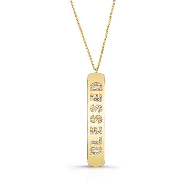 14KT Yellow Gold Diamond Blessed Tag Necklace