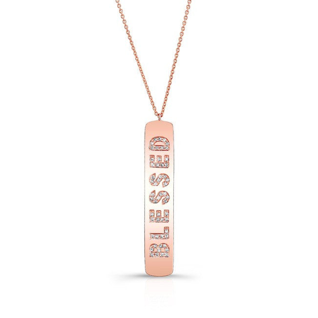 14KT Rose Gold Diamond Blessed Tag Necklace