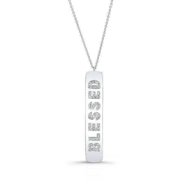 14KT White Gold Diamond Blessed Tag Necklace