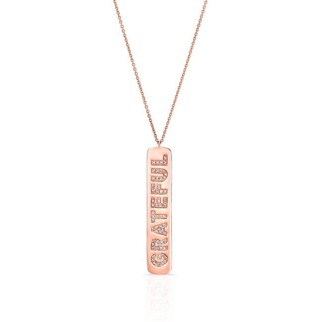 14KT Rose Gold Diamond Grateful Tag Necklace