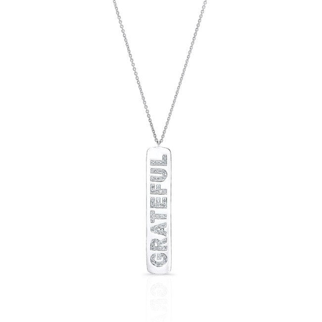 14KT White Gold Diamond Grateful Tag Necklace