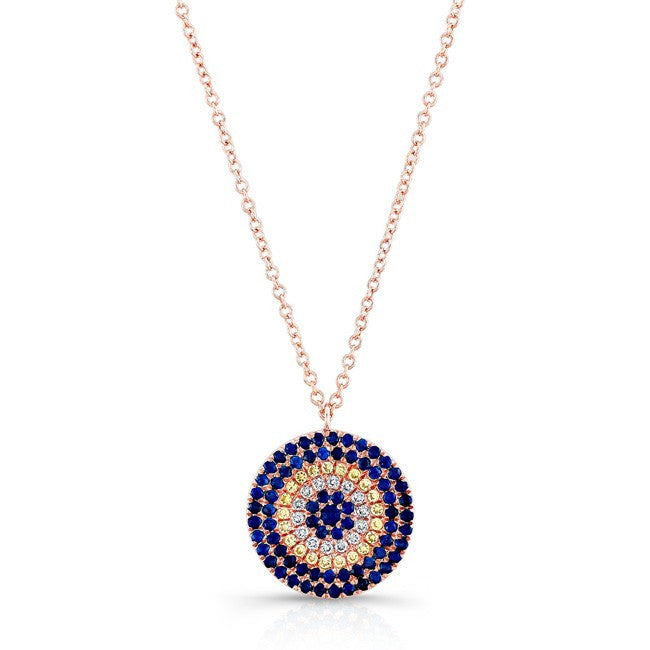 14KT Rose Gold Diamond And Sapphire Disc Necklace