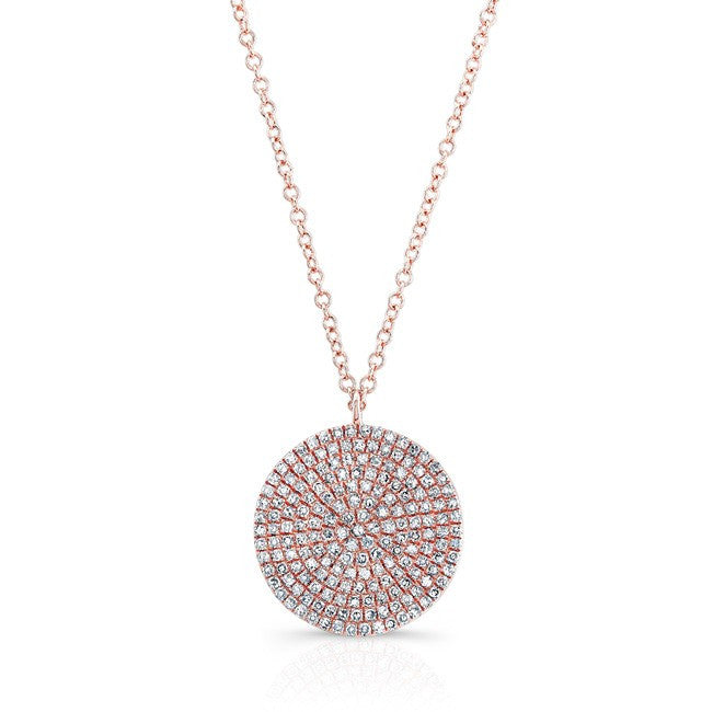 14KT Rose Gold Large Diamond Disc Necklace