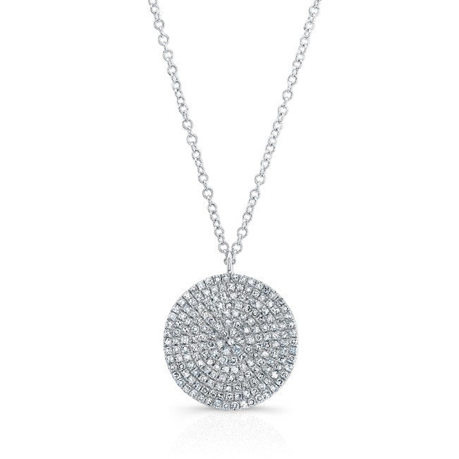 14KT White Gold Large Diamond Disc Necklace