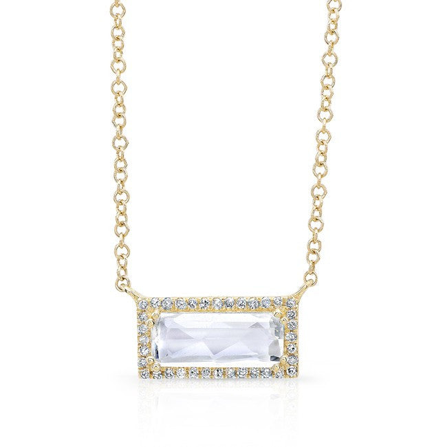14KT Yellow Gold Rectangle White Topaz Diamond Necklace