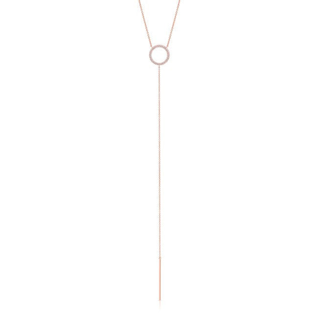 14KT Rose Gold Diamond Open Circle Lariat Necklace
