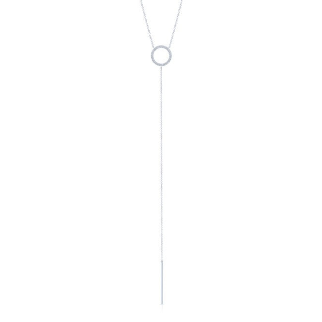 14KT White Gold Diamond Open Circle Lariat Necklace