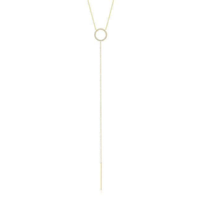 14KT Yellow Gold Diamond Open Circle Lariat Necklace