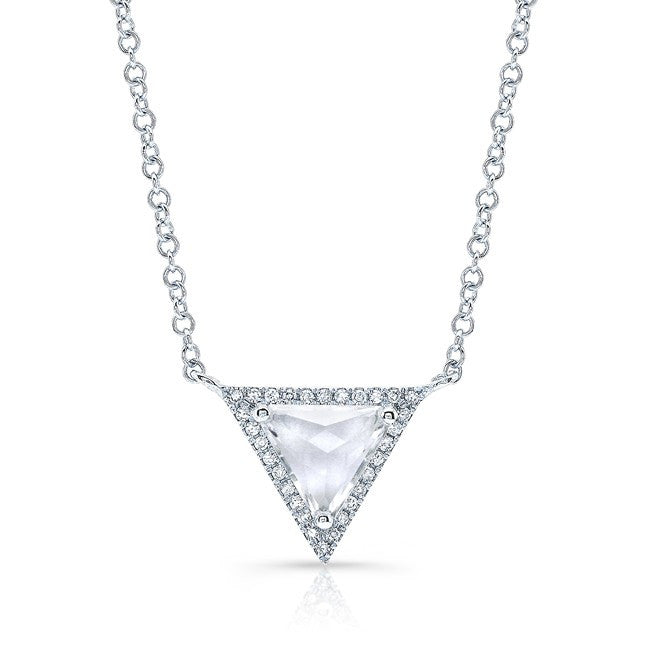 14KT White Gold White Topaz Triangle Diamond Necklace