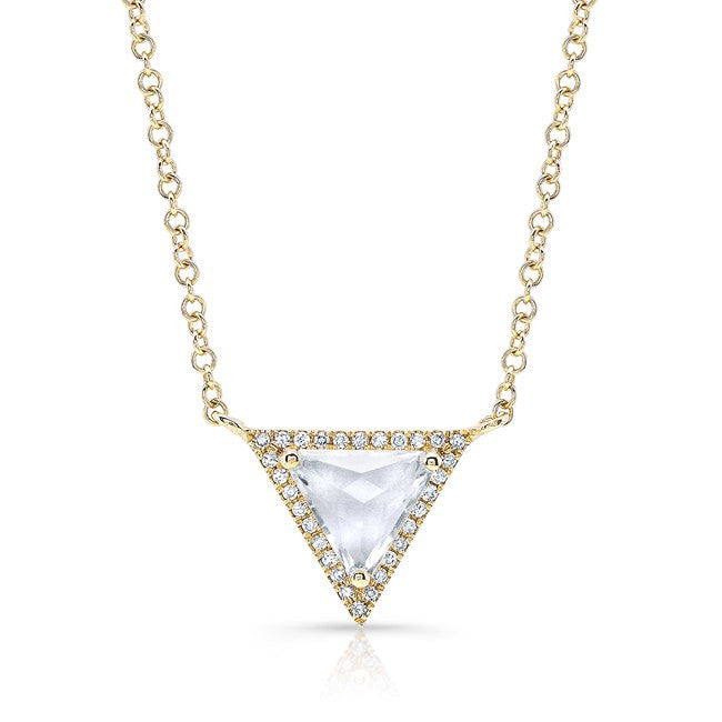 14KT Yellow Gold White Topaz Triangle Diamond Necklace