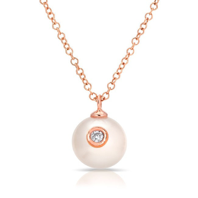 14KT Rose Gold Pearl Inlay Diamond Necklace