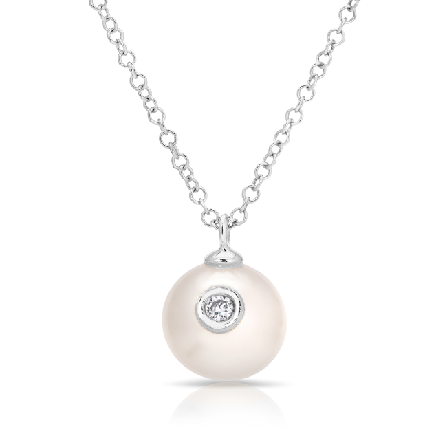14KT White Gold Pearl Inlay Diamond Necklace