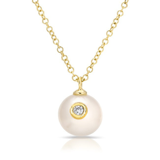14KT Yellow Gold Pearl Inlay Diamond Necklace