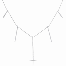 14KT White Gold Diamond Dangling Long Bars Necklace
