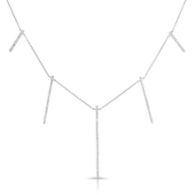 14KT White Gold Diamond Dangling Long Bars Necklace