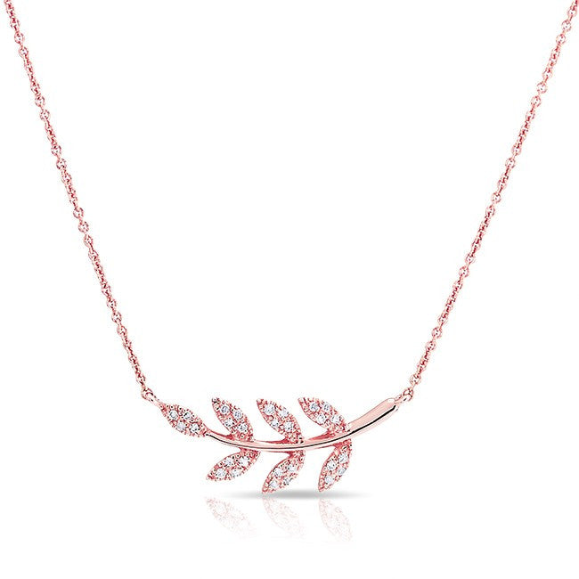 14KT Rose Diamond Branch Crescent Necklace