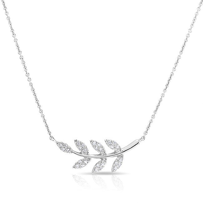 14KT White Diamond Branch Crescent Necklace