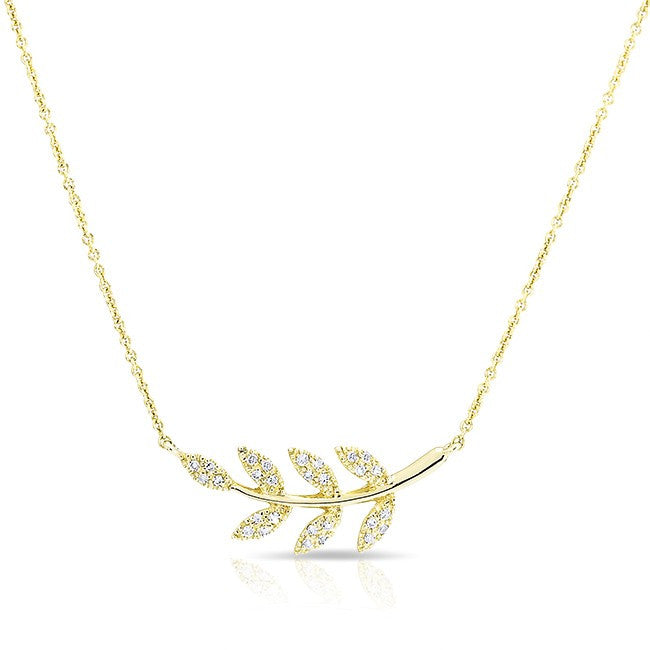 14KT Yellow Diamond Branch Crescent Necklace
