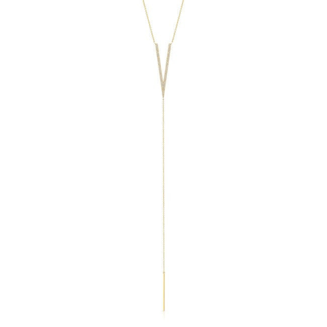 14KT Yellow Gold Diamond Deep V Lariat Necklace