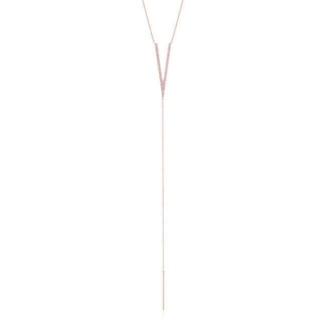 14KT Rose Gold Diamond Deep V Lariat Necklace