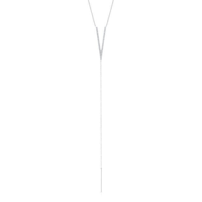 14KT White Gold Diamond Deep V Lariat Necklace