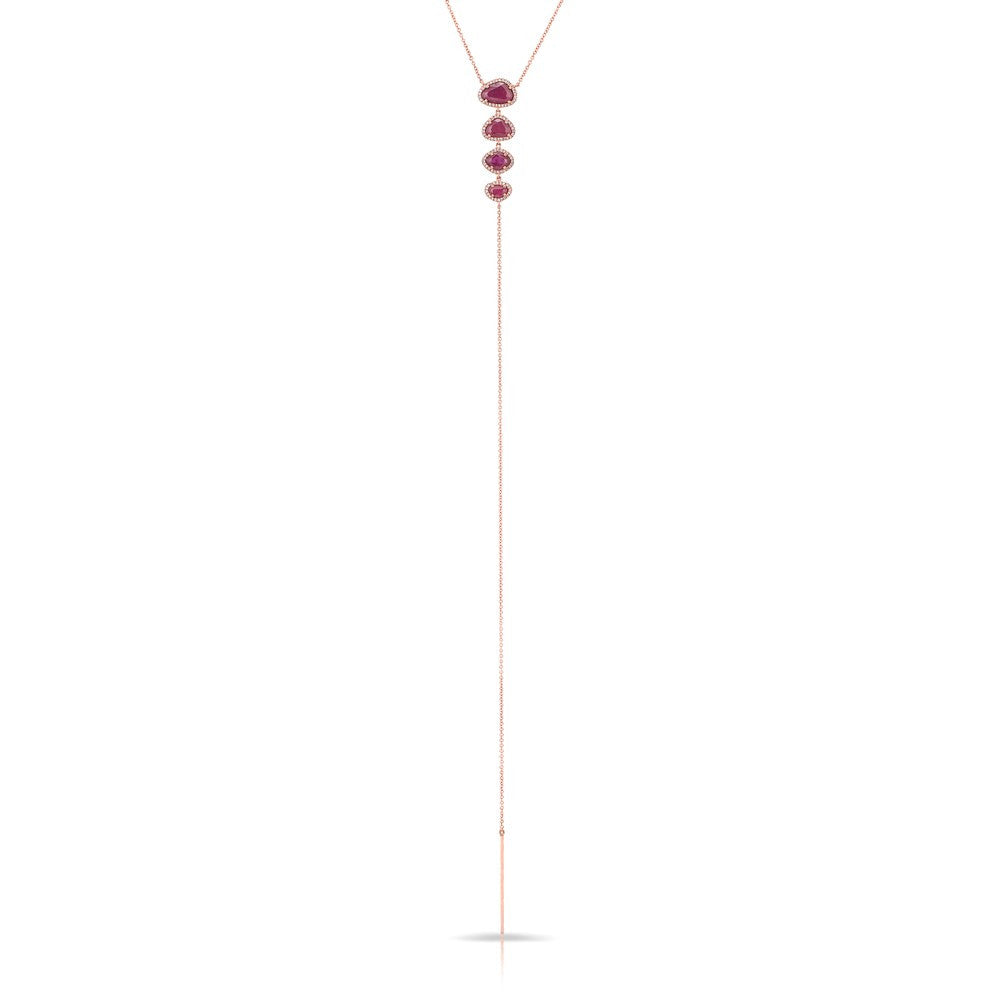14KT Rose Gold Ruby Diamond Lariat Necklace