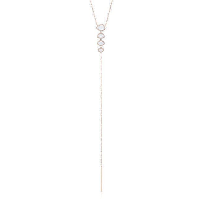 14KT Rose Gold Moonstone Diamond Lariat Necklace