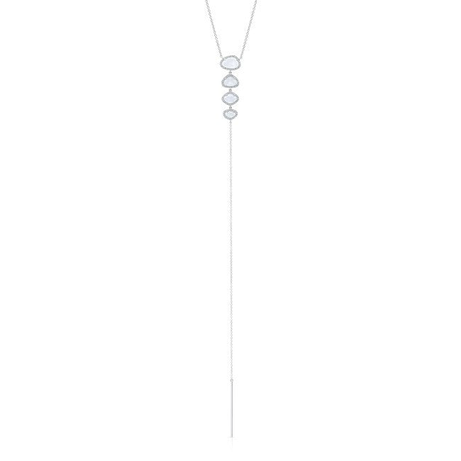 14KT White Gold Moonstone Diamond Lariat Necklace