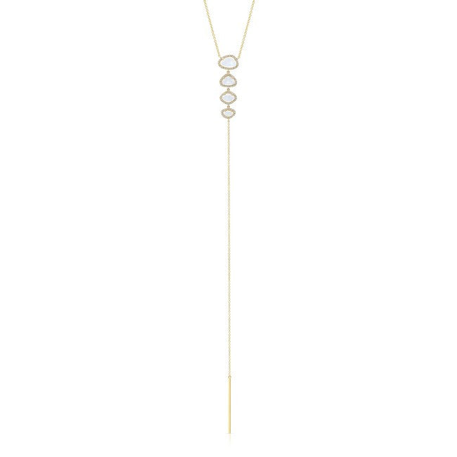 14KT Yellow Gold Moonstone Diamond Lariat Necklace