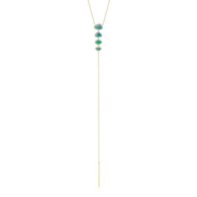 14KT Yellow Gold Opal Diamond Lariat Necklace