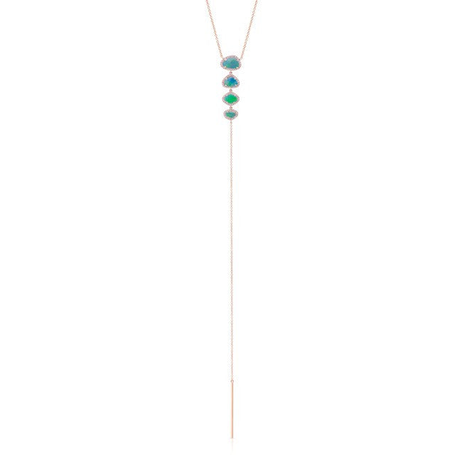 14KT Rose Gold Opal Diamond Lariat Necklace