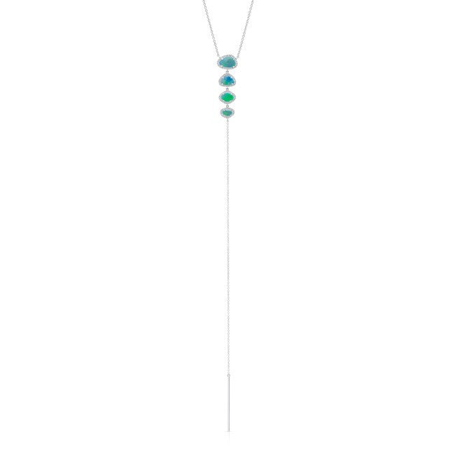 14KT White Gold Opal Diamond Lariat Necklace