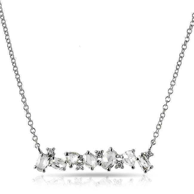 14KT White Gold Diamond Lace Bar Necklace