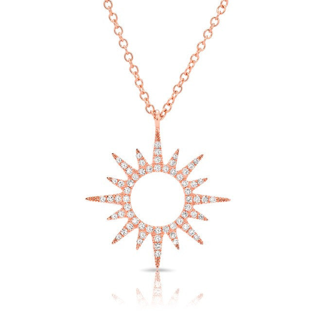 14KT Rose Gold Diamond Open Mini Sunburst Necklace