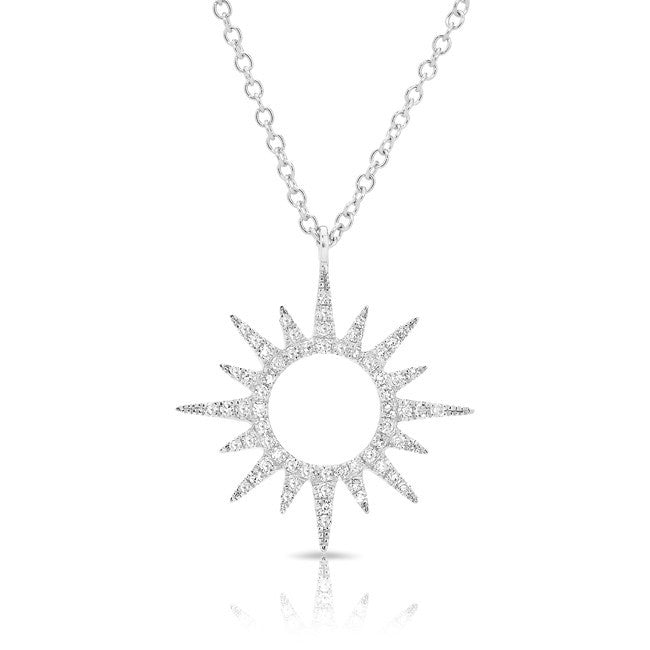 14KT White Gold Diamond Open Mini Sunburst Necklace