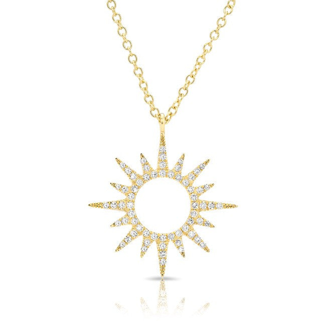 14KT Yellow Gold Diamond Open Mini Sunburst Necklace