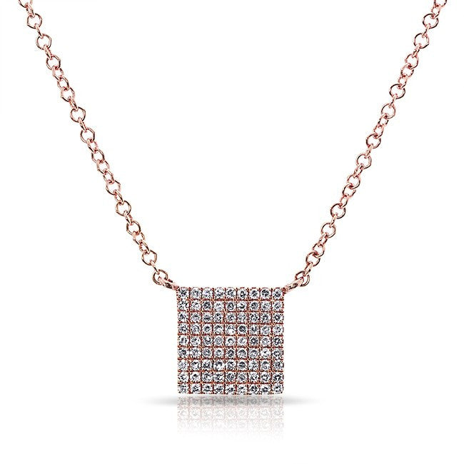 14KT Rose Gold Diamond Square Necklace
