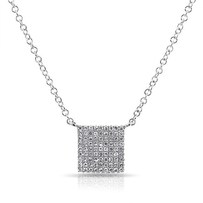 14KT White Gold Diamond Square Necklace