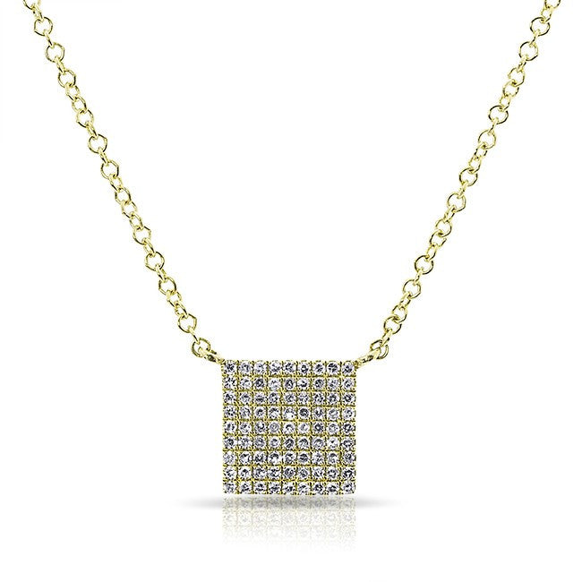 14KT Yellow Gold Diamond Mini Square Necklace
