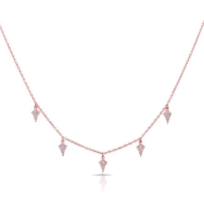 14KT Rose Gold Diamond Small Shield Drops Necklace