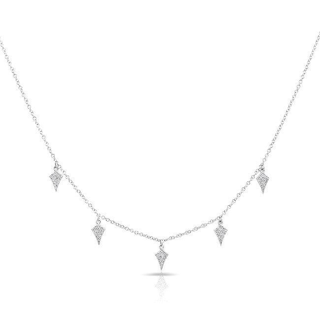14KT White Gold Diamond Small Shield Drops Necklace