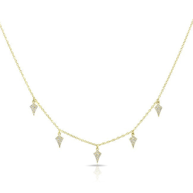 14KT Yellow Gold Diamond Small Shield Drops Necklace