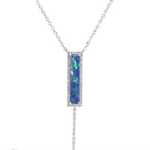 14KT White Gold Opal Diamond Brick Lariat Necklace
