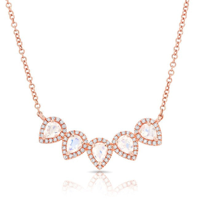 14KT Rose Gold Moonstone Diamond Crown Necklace