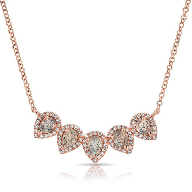 14KT Rose Gold Labradorite Diamond Crown Necklace